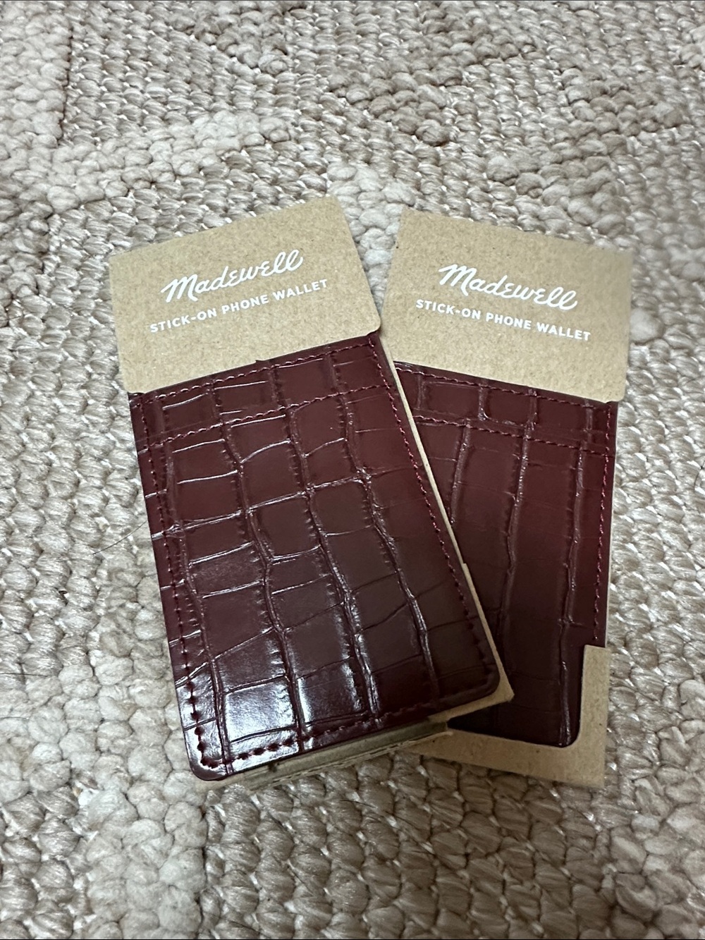 BNWT Madewell Croc-Embossed Stick-On Phone Wallet in Deep Wine